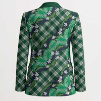 Polynesian Monstera Tiare Floral Blazer Forest Green Tropical Plaid - Polynesian Pride