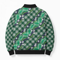 Polynesian Monstera Tiare Floral Bomber Puffer Jacket Forest Green Tropical Plaid - Polynesian Pride