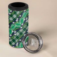 Polynesian Monstera Tiare Floral 4 in 1 Can Cooler Tumbler Forest Green Tropical Plaid - Polynesian Pride