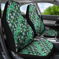 Polynesian Monstera Tiare Floral Car Seat Cover Forest Green Tropical Plaid - Polynesian Pride