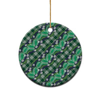 Polynesian Monstera Tiare Floral Ceramic Ornament Forest Green Tropical Plaid - Polynesian Pride