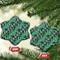 Polynesian Monstera Tiare Floral Ceramic Ornament Forest Green Tropical Plaid - Polynesian Pride