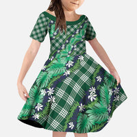 Polynesian Monstera Tiare Floral Family Matching Mermaid Dress and Hawaiian Shirt Forest Green Tropical Plaid - Polynesian Pride