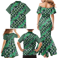 Polynesian Monstera Tiare Floral Family Matching Mermaid Dress and Hawaiian Shirt Forest Green Tropical Plaid - Polynesian Pride