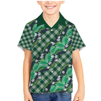 Polynesian Monstera Tiare Floral Family Matching Mermaid Dress and Hawaiian Shirt Forest Green Tropical Plaid - Polynesian Pride
