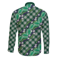 Polynesian Monstera Tiare Floral Family Matching Off The Shoulder Long Sleeve Dress and Hawaiian Shirt Forest Green Tropical Plaid - Polynesian Pride