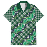 Polynesian Monstera Tiare Floral Family Matching Puletasi and Hawaiian Shirt Forest Green Tropical Plaid - Polynesian Pride