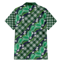 Polynesian Monstera Tiare Floral Family Matching Puletasi and Hawaiian Shirt Forest Green Tropical Plaid - Polynesian Pride