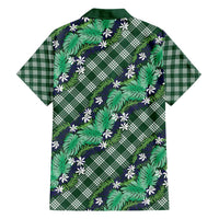 Polynesian Monstera Tiare Floral Family Matching Short Sleeve Bodycon Dress and Hawaiian Shirt Forest Green Tropical Plaid - Polynesian Pride