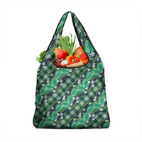 Polynesian Monstera Tiare Floral Grocery Bag Forest Green Tropical Plaid - Polynesian Pride