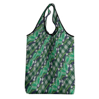 Polynesian Monstera Tiare Floral Grocery Bag Forest Green Tropical Plaid - Polynesian Pride