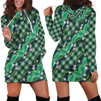 Polynesian Monstera Tiare Floral Hoodie Dress Forest Green Tropical Plaid - Polynesian Pride
