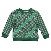 Polynesian Monstera Tiare Floral Kid Ugly Christmas Sweater Forest Green Tropical Plaid - Polynesian Pride