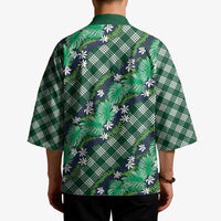 Polynesian Monstera Tiare Floral Kimono Forest Green Tropical Plaid - Polynesian Pride