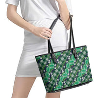 Polynesian Monstera Tiare Floral Leather Tote Bag Forest Green Tropical Plaid - Polynesian Pride