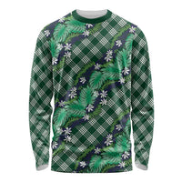 Polynesian Monstera Tiare Floral Long Sleeve Shirt Forest Green Tropical Plaid - Polynesian Pride
