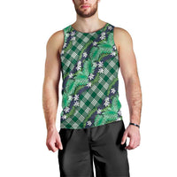 Polynesian Monstera Tiare Floral Men Tank Top Forest Green Tropical Plaid - Polynesian Pride