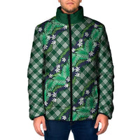 Polynesian Monstera Tiare Floral Padded Jacket Forest Green Tropical Plaid - Polynesian Pride