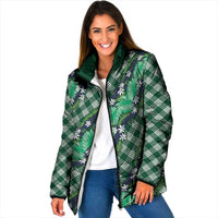 Polynesian Monstera Tiare Floral Padded Jacket Forest Green Tropical Plaid - Polynesian Pride