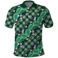 Polynesian Monstera Tiare Floral Polo Shirt Forest Green Tropical Plaid - Polynesian Pride