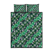 Polynesian Monstera Tiare Floral Quilt Bed Set Forest Green Tropical Plaid - Polynesian Pride
