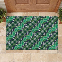 Polynesian Monstera Tiare Floral Rubber Doormat Forest Green Tropical Plaid - Polynesian Pride