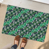 Polynesian Monstera Tiare Floral Rubber Doormat Forest Green Tropical Plaid - Polynesian Pride