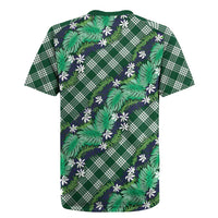 Polynesian Monstera Tiare Floral Rugby Jersey Forest Green Tropical Plaid - Polynesian Pride