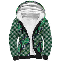 Polynesian Monstera Tiare Floral Sherpa Hoodie Forest Green Tropical Plaid - Polynesian Pride