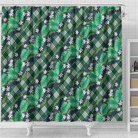 Polynesian Monstera Tiare Floral Shower Curtain Forest Green Tropical Plaid - Polynesian Pride