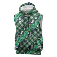 Polynesian Monstera Tiare Floral Sleeveless Hoodie Forest Green Tropical Plaid - Polynesian Pride