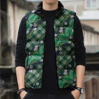 Polynesian Monstera Tiare Floral Sleeveless Puffer Jacket Forest Green Tropical Plaid - Polynesian Pride