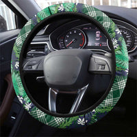 Polynesian Monstera Tiare Floral Steering Wheel Cover Forest Green Tropical Plaid - Polynesian Pride