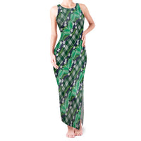 Polynesian Monstera Tiare Floral Tank Maxi Dress Forest Green Tropical Plaid - Polynesian Pride
