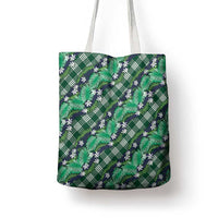 Polynesian Monstera Tiare Floral Tote Bag Forest Green Tropical Plaid - Polynesian Pride
