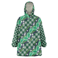 Polynesian Monstera Tiare Floral Wearable Blanket Hoodie Forest Green Tropical Plaid - Polynesian Pride