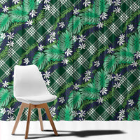 Polynesian Monstera Tiare Floral Window Curtain Forest Green Tropical Plaid - Polynesian Pride