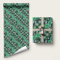 Polynesian Monstera Tiare Floral Wrapping Paper Forest Green Tropical Plaid - Polynesian Pride