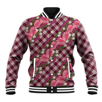 Polynesian Monstera Tiare Floral Baseball Jacket Fuchsia Tropical Plaid - Polynesian Pride