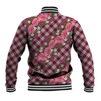 Polynesian Monstera Tiare Floral Baseball Jacket Fuchsia Tropical Plaid - Polynesian Pride