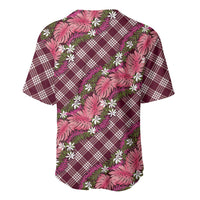 Polynesian Monstera Tiare Floral Baseball Jersey Fuchsia Tropical Plaid - Polynesian Pride