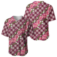 Polynesian Monstera Tiare Floral Baseball Jersey Fuchsia Tropical Plaid - Polynesian Pride