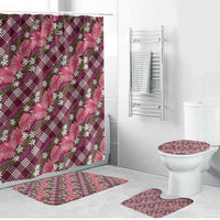Polynesian Monstera Tiare Floral Bathroom Set Fuchsia Tropical Plaid - Polynesian Pride