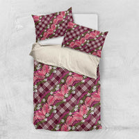 Polynesian Monstera Tiare Floral Bedding Set Fuchsia Tropical Plaid - Polynesian Pride
