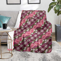 Polynesian Monstera Tiare Floral Blanket Fuchsia Tropical Plaid - Polynesian Pride