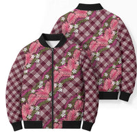 Polynesian Monstera Tiare Floral Bomber Puffer Jacket Fuchsia Tropical Plaid - Polynesian Pride
