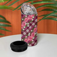 Polynesian Monstera Tiare Floral 4 in 1 Can Cooler Tumbler Fuchsia Tropical Plaid - Polynesian Pride