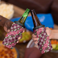 Polynesian Monstera Tiare Floral 4 in 1 Can Cooler Tumbler Fuchsia Tropical Plaid - Polynesian Pride