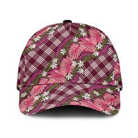 Polynesian Monstera Tiare Floral Classic Cap Fuchsia Tropical Plaid - Polynesian Pride