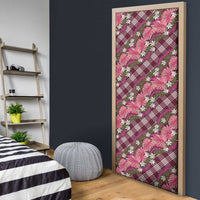 Polynesian Monstera Tiare Floral Door Cover Fuchsia Tropical Plaid - Polynesian Pride